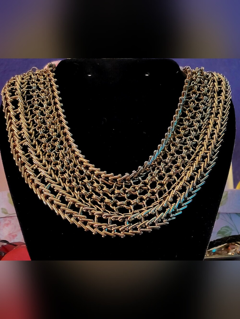 17" Natasha Gold Tone Multi Strand Woven Chain Collar Bib Necklace
